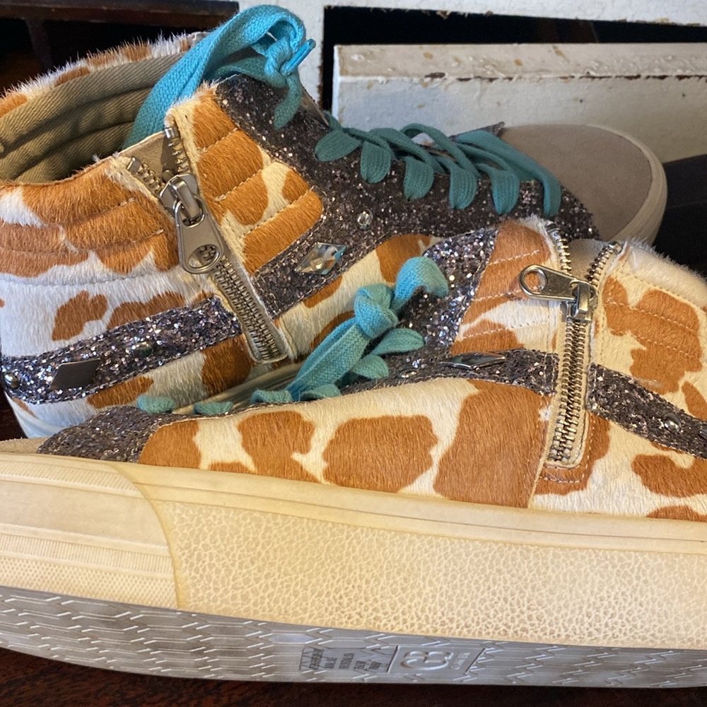 Gianni bini Womens Cow Fur Glitter Colorblock High Top Sneakers - Picture 7 of 8